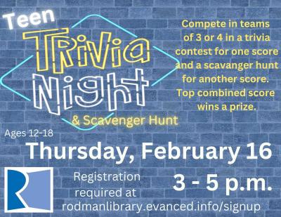 Teen Trivia Night Planned At RPL | Rodman Public Library